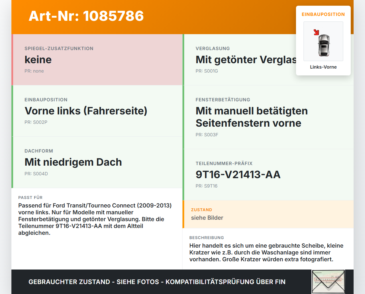 Ford Transit/Tourneo Connect 09-13 Kasten Seitenscheibe Dreieck Scheibe Türscheibe Links Vorne Ford Transit/Tourneo... Vorschau 3