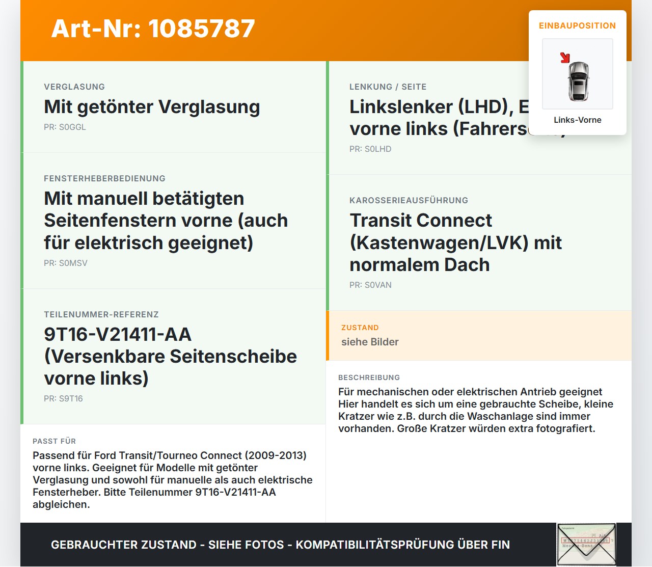 Ford Transit/Tourneo Connect 09-13 Kasten Seitenscheibe LVK Fenster Türscheibe Links Vorne Ford Transit/Tourneo... Vorschau 3