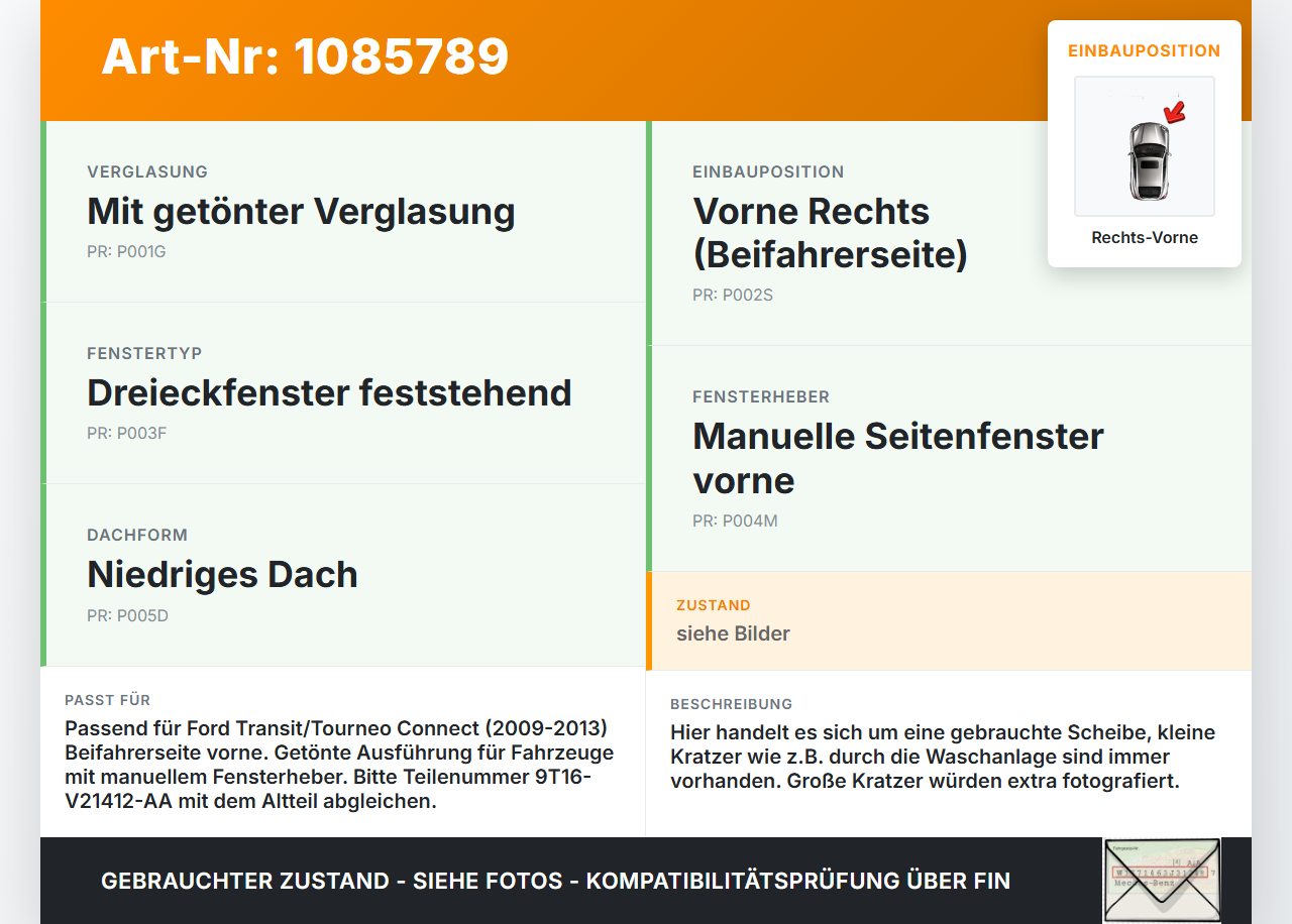 Ford Transit/Tourneo Connect 09-13 Kasten RV Dreieck Seitenscheibe Türscheibe Rechts Vorne Ford Transit/Tourneo... Vorschau 3