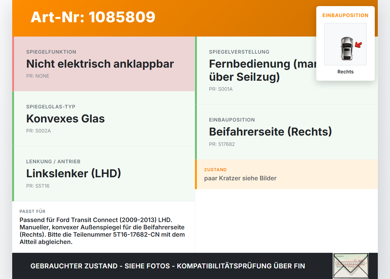 Ford Transit/Tourneo Connect 09-13 Spiegel Aussenspiegel Rechts P1 Ford Transit/Tourneo Connect 09-13 03.05.2012... Vorschau 3