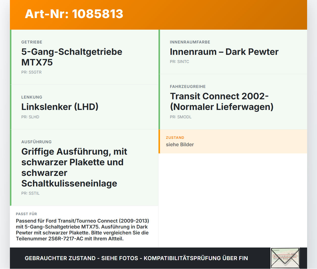 Ford Transit/Tourneo Connect 09-13 TDCi 1,8 55KW Schaltknauf für Schalthebel Gangschalter 5G Ford Transit/Tourneo... Vorschau 3