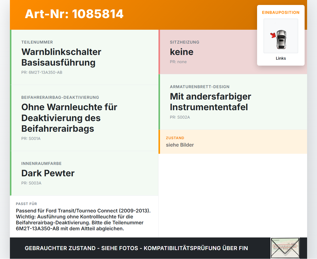 Ford Transit/Tourneo Connect 09-13 Warnblinkschalter Schalter Ford Transit/Tourneo Connect 09-13 03.05.2012... Vorschau 3