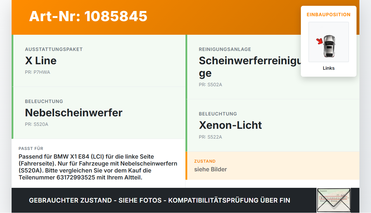 BMW X1 E84 X18D 09-12 Nebelscheinwerfer Links orig. BMW X1 E84 X18D 09-12 21.01.2015 63172993525 2993525... Vorschau 3