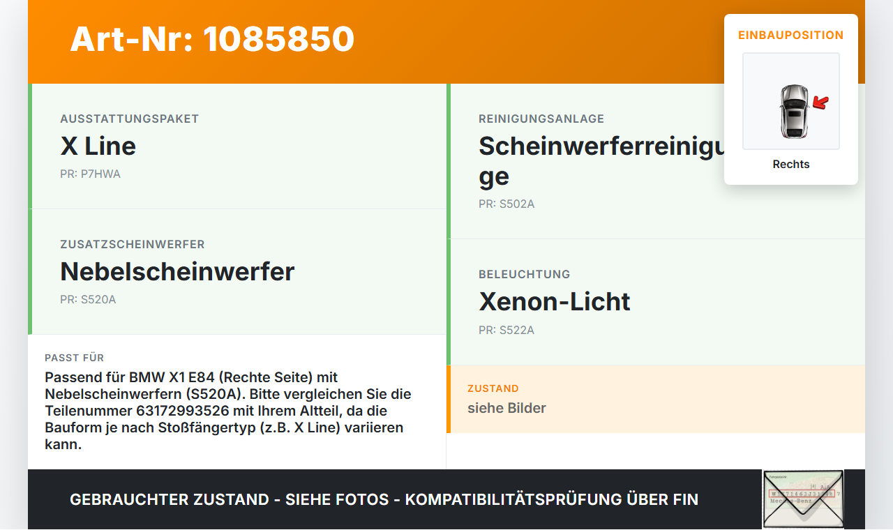 BMW X1 E84 X18D 09-12 Nebelscheinwerfer Rechts orig BMW X1 E84 X18D 09-12 21.01.2015 2993526 63172993526 2990020... Vorschau 3