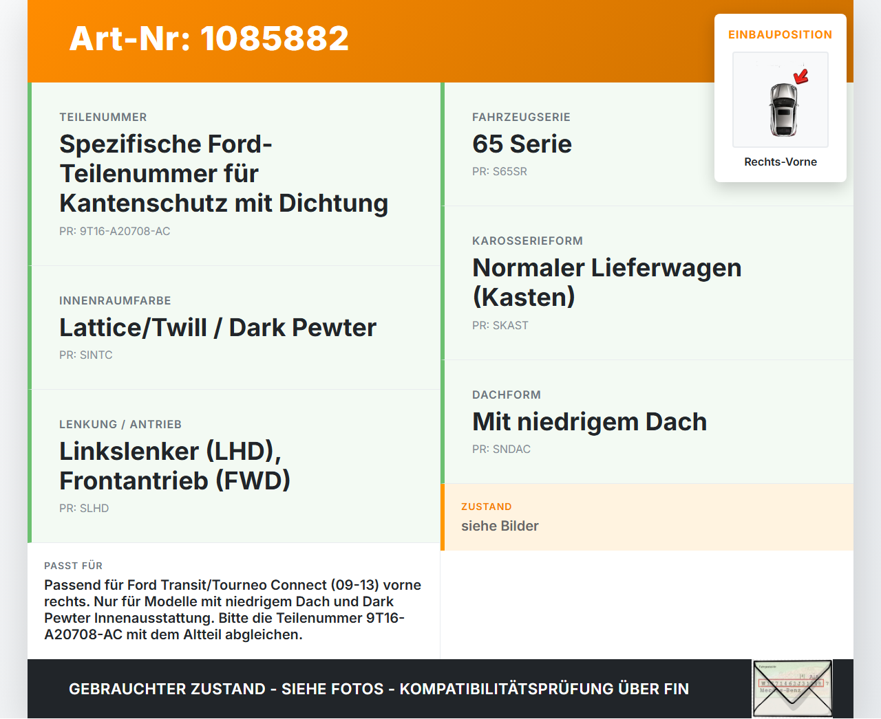 Ford Transit/Tourneo Connect 09-13 Kasten Dichtung für Rahmen Tür Rechts Vorne Ford Transit/Tourneo Connect 09-13... Vorschau 3
