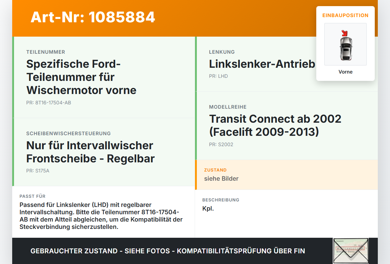 Ford Transit/Tourneo Connect 09-13 Wischermotor m. Wischergestänge Vorne Ford Transit/Tourneo Connect 09-13... Vorschau 3
