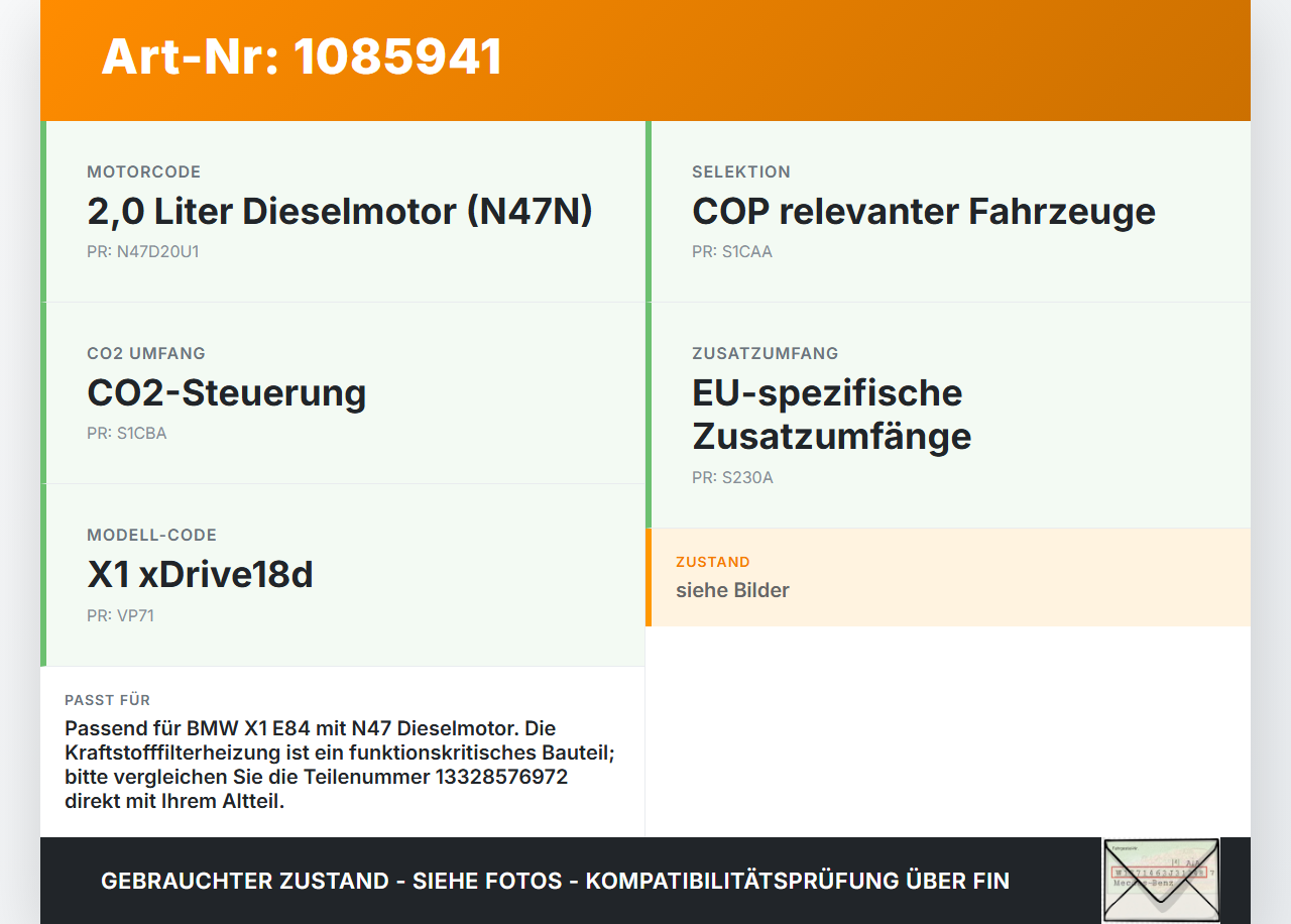 BMW X1 E84 X18D 09-12 2,0d 105KW Kraftstofffilterheizung Zuheizer für Kraftstoff Filter BMW X1 E84 X18D 09-12... Vorschau 3