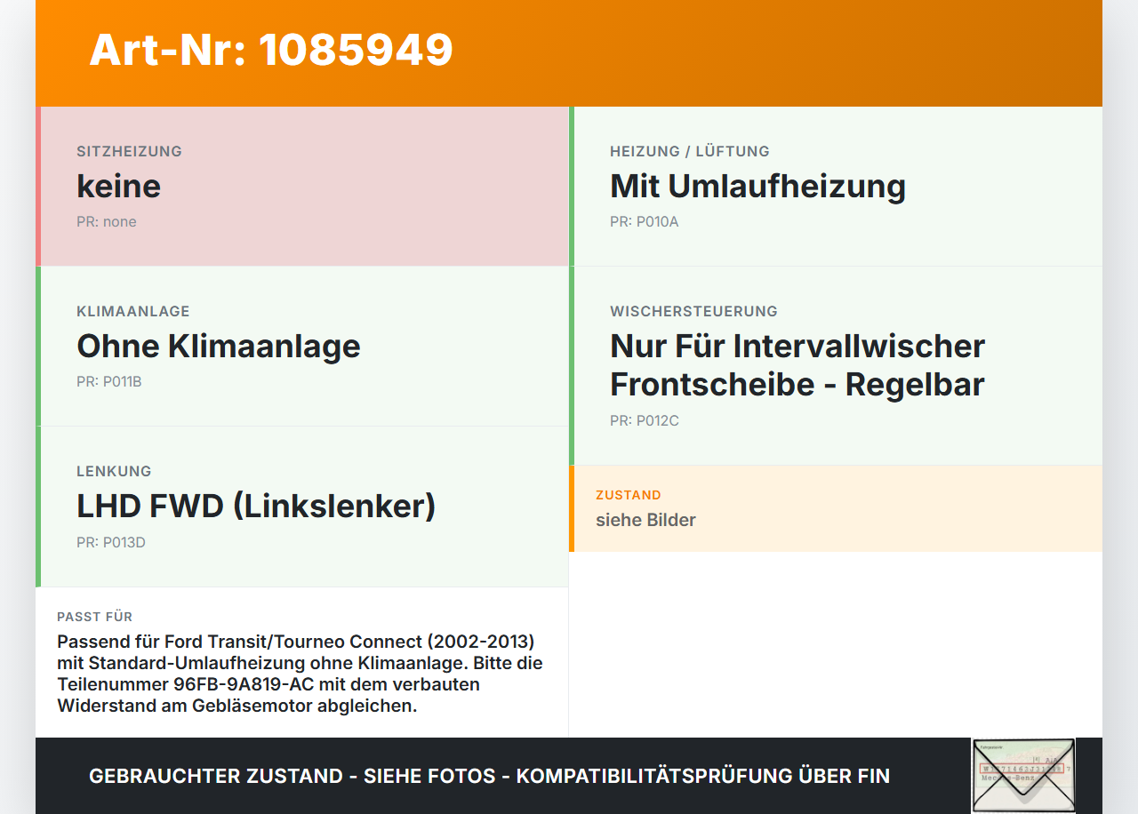 Ford Transit/Tourneo Connect 09-13 Widerstand Gebläse Lüfter Ford Transit/Tourneo Connect 09-13 03.05.2012... Vorschau 3