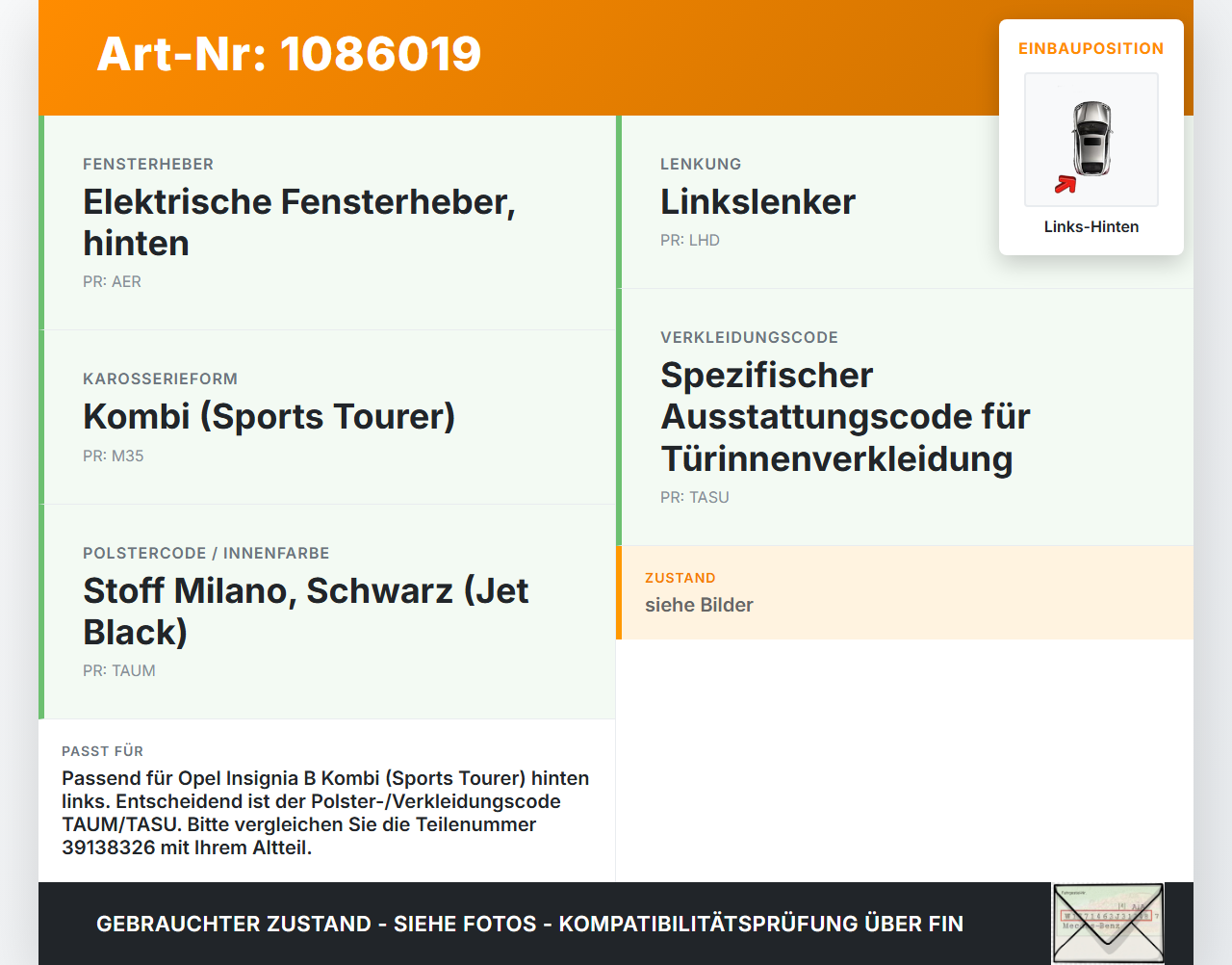 Opel Insignia B Z18 17-20 Kombi Türverkleidung Türpappe Links Hinten Opel Insignia B Z18 17-20 28.05.2019 39138326... Vorschau 3