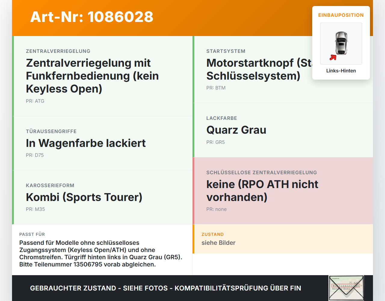 Opel Insignia B Z18 17-20 Kombi Türgriff Griff aussen Links Hinten GR5 Opel Insignia B Z18 17-20 28.05.2019... Vorschau 3
