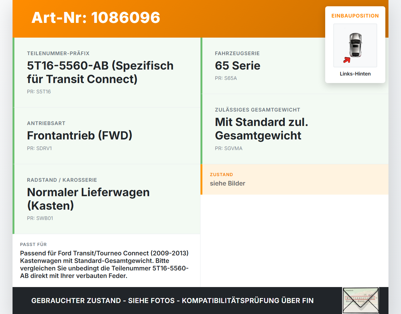 Ford Transit/Tourneo Connect 09-13 Kasten Feder Blattfeder Links Hinten Ford Transit/Tourneo Connect 09-13... Vorschau 3