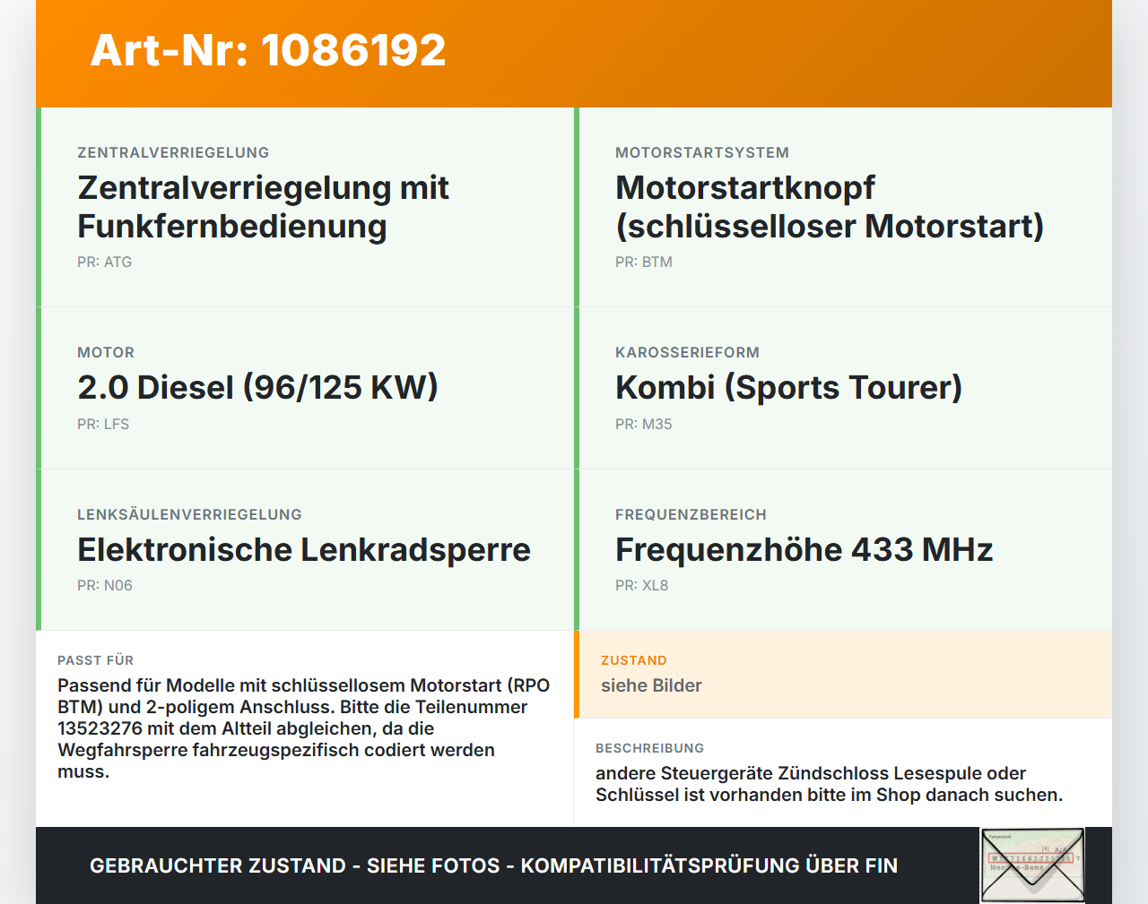 Opel Insignia B Z18 17-20 CDTi 2,0 125KW Wegfahrsperre ECU Steuergerät Lesespule Opel Insignia B Z18 17-20... Vorschau 3