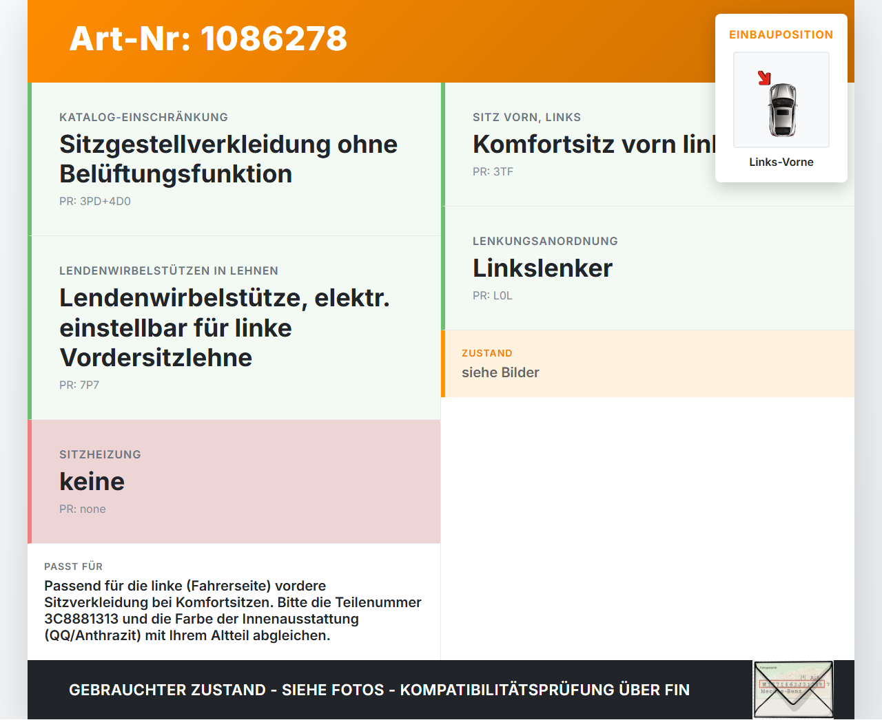 VW Passat 3C B7 10-14 Lim Blende Innen Seitenverkleidung für Fahrer Sitz Links Vorne Aussen VW Passat 3C B7 10-14... Vorschau 3