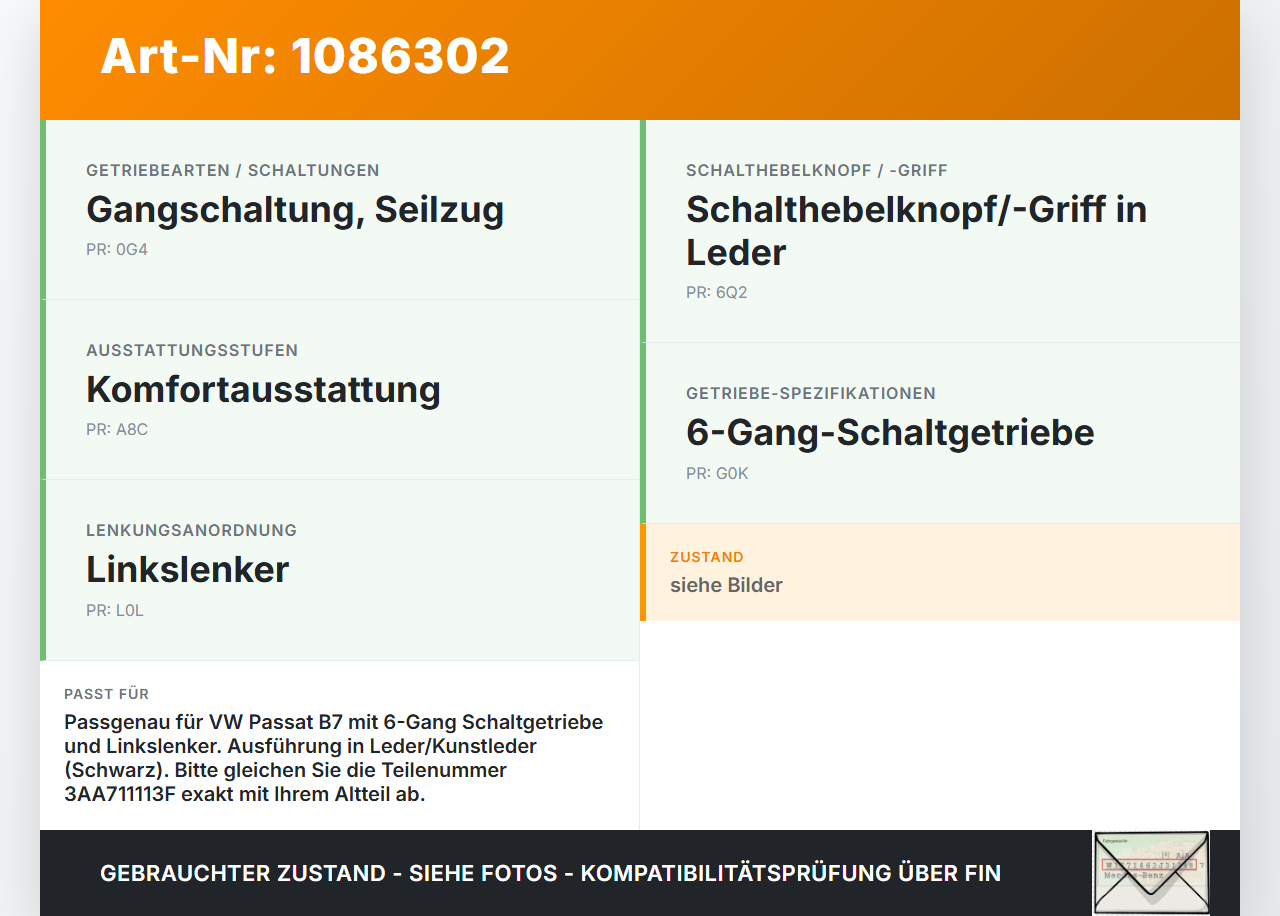 VW Passat 3C B7 10-14 TSI 1,4 90KW Schaltknauf Schaltsack mit Rahmen 6G VW Passat 3C B7 10-14 02.01.2014 3AA711113F... Vorschau 3