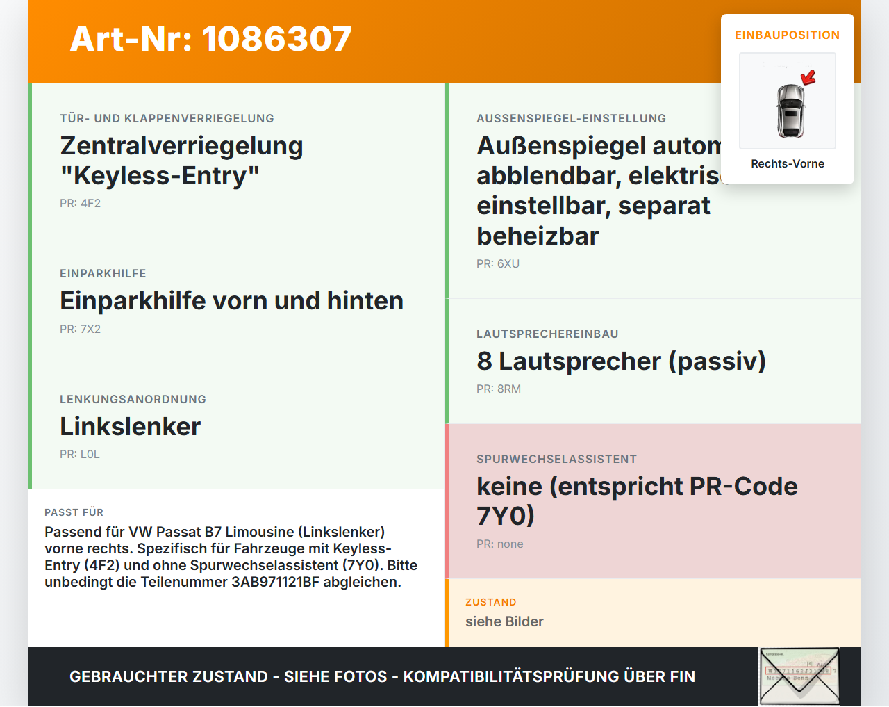 VW Passat 3C B7 10-14 Lim Kabelbaum für Tür und Fensterheber Rechts Vorne VW Passat 3C B7 10-14 02.01.2014... Vorschau 3
