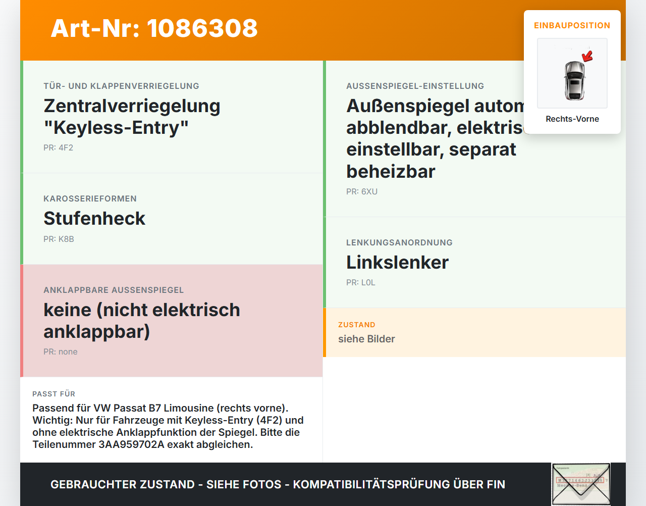 VW Passat 3C B7 10-14 Lim Fensterhebermotor Rechts Vorne VW Passat 3C B7 10-14 02.01.2014 3AA959702A 3C0959792C... Vorschau 3
