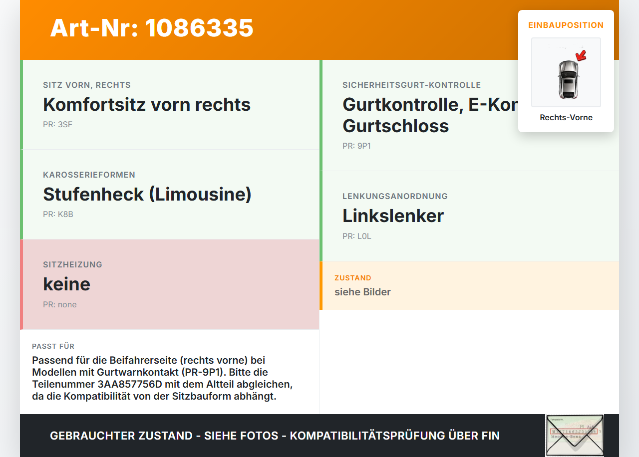 VW Passat 3C B7 10-14 Lim Gurtschloss Sicherheitsgurt Rechts Vorne VW Passat 3C B7 10-14 02.01.2014 3AA857756D... Vorschau 3