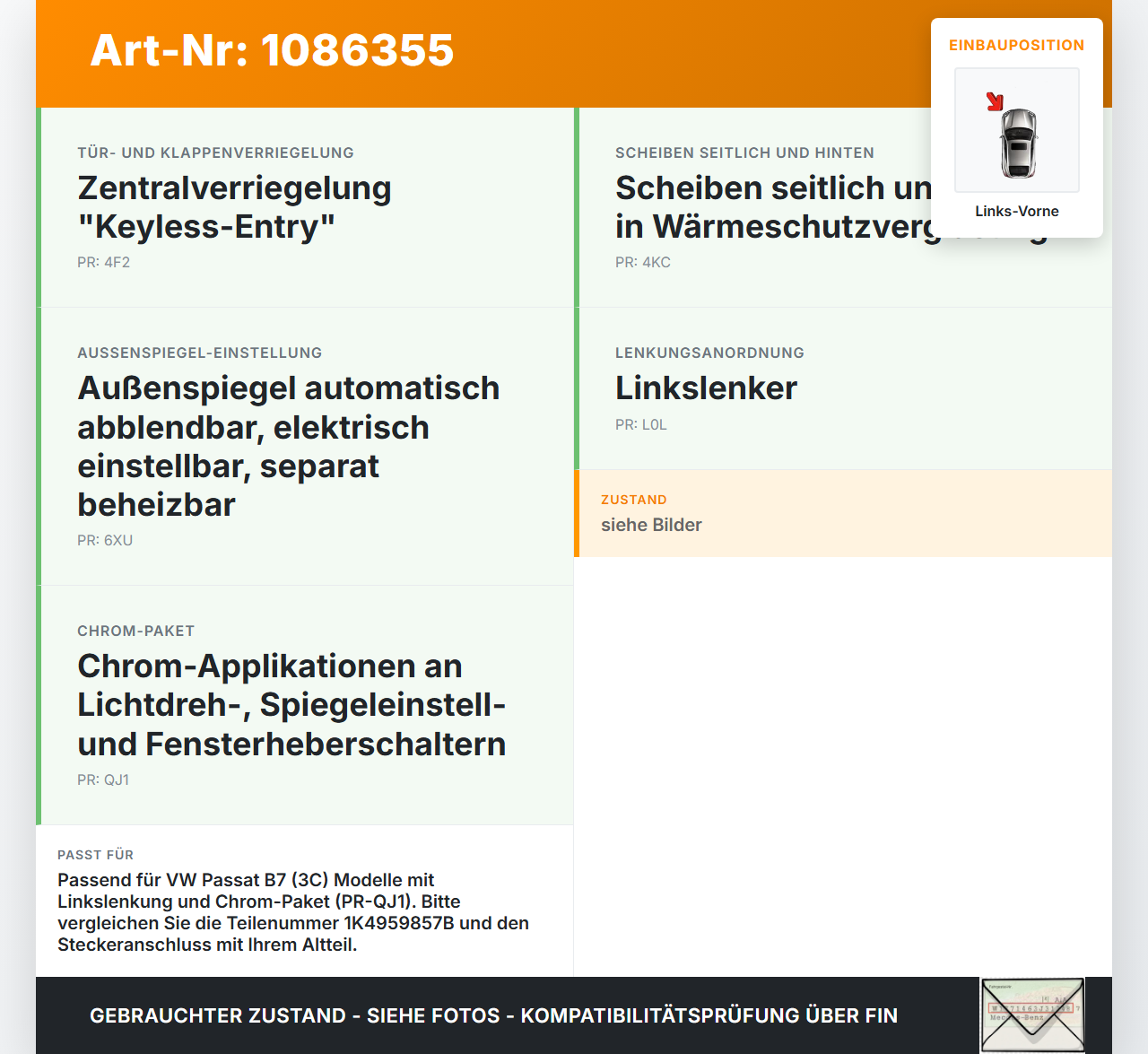 VW Passat 3C B7 10-14 Lim Fensterheberschalter Schalter Spiegelverstellung Links Vorne VW Passat 3C B7 10-14... Vorschau 3