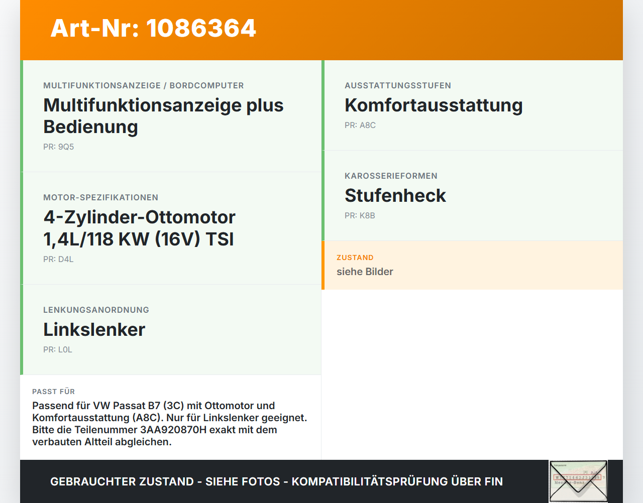 VW Passat 3C B7 10-14 TSI 1,4 90KW Kombiinstrument Tacho VW Passat 3C B7 10-14 02.01.2014 3AA920870H A2C53219792... Vorschau 3