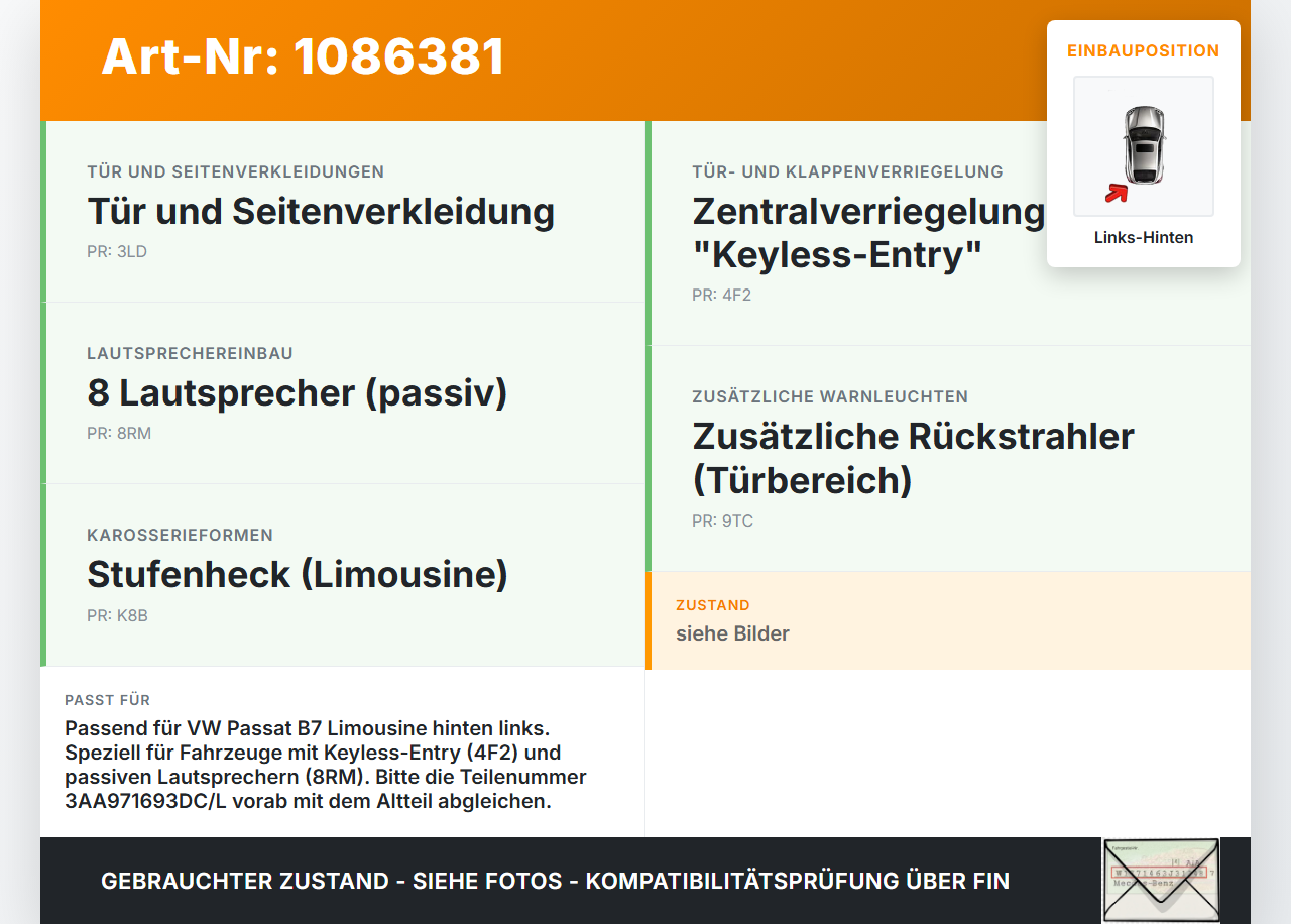 VW Passat 3C B7 10-14 Lim Kabelbaum Leitungssatz Tür Kabelstrang Links Hinten VW Passat 3C B7 10-14 02.01.2014... Vorschau 3