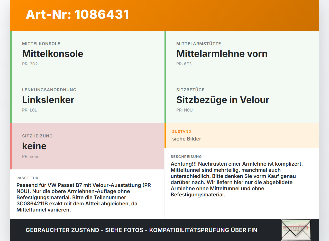 VW Passat 3C B7 10-14 Armlehne Mittelarmlehne Auflage Stoff Schwarz VW Passat 3C B7 10-14 02.01.2014 3C0864211B... Vorschau 3