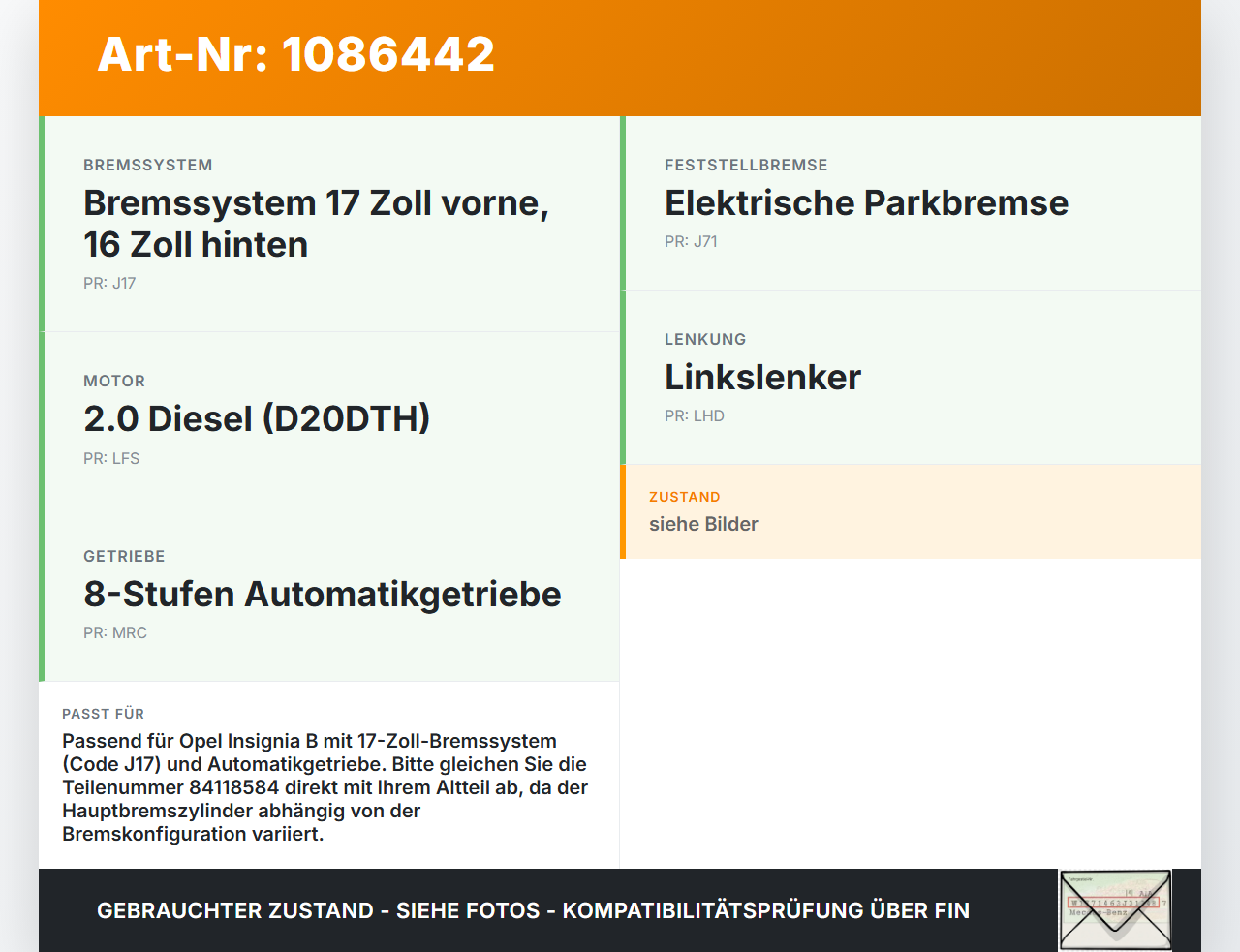 Opel Insignia B Z18 17-20 Hauptbremszylinder Bremszylinder Opel Insignia B Z18 17-20 28.05.2019 84118584 gebraucht Vorschau 3