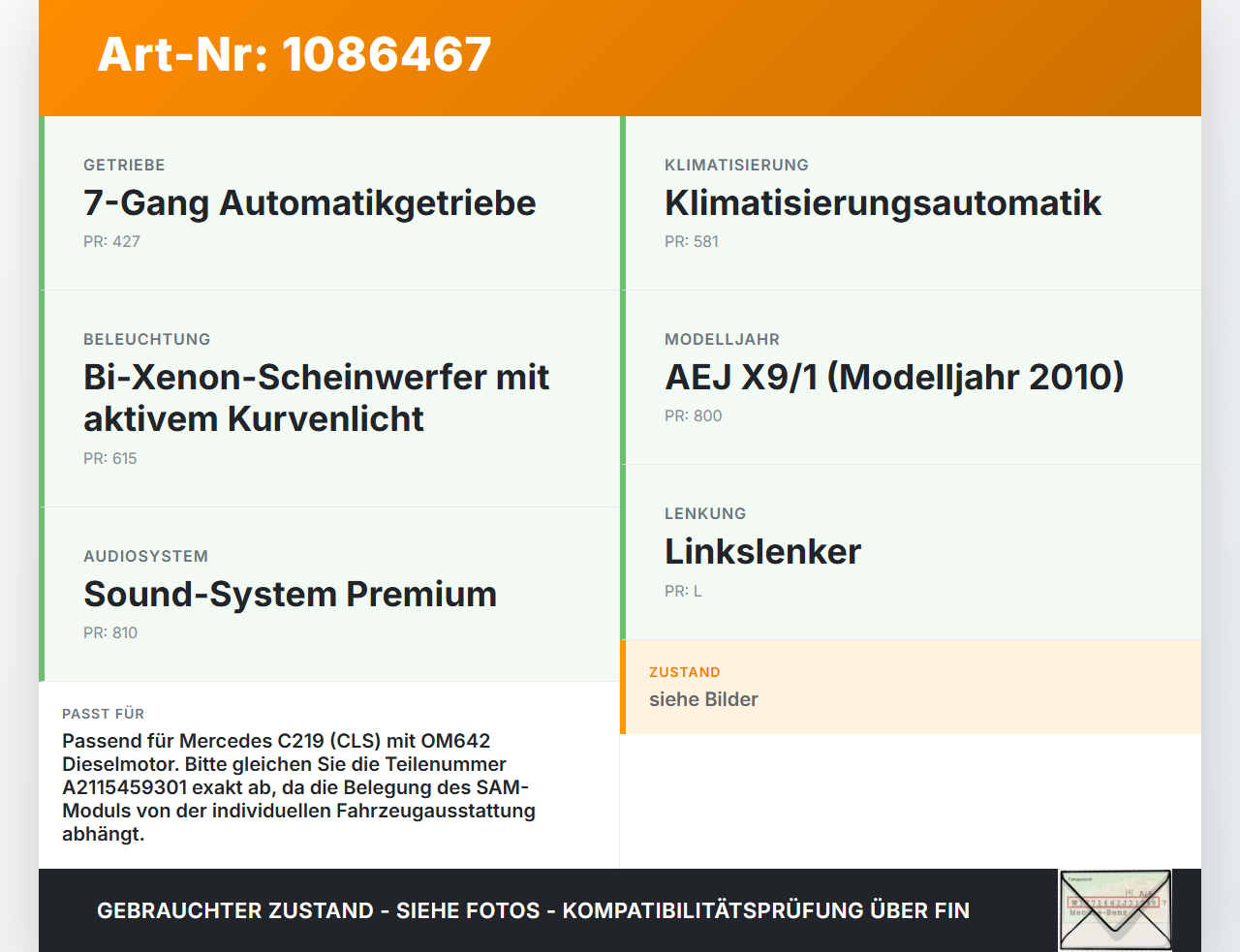 Mercedes C219 CLS 350 08-10 CDI 3,0 165KW Sicherungskasten Zentralelektrik Mercedes C219 CLS 350 08-10 07.12.2010... Vorschau 3