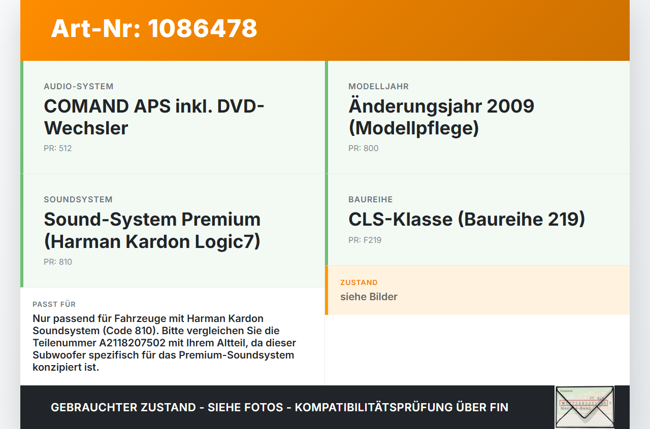 Mercedes C219 CLS 350 08-10 Lautsprecher Subwoofer Harman Kardon Logic7 Mercedes C219 CLS 350 08-10 07.12.2010... Vorschau 3