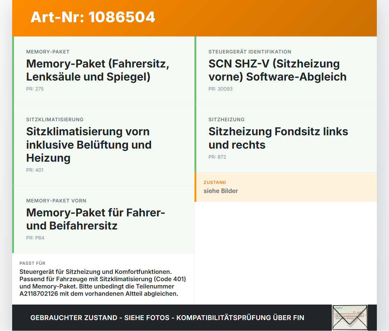 Mercedes C219 CLS 350 08-10 Steuergerät Sitzheizung Sitzsteuergerät Modul ECU Mercedes C219 CLS 350 08-10... Vorschau 3