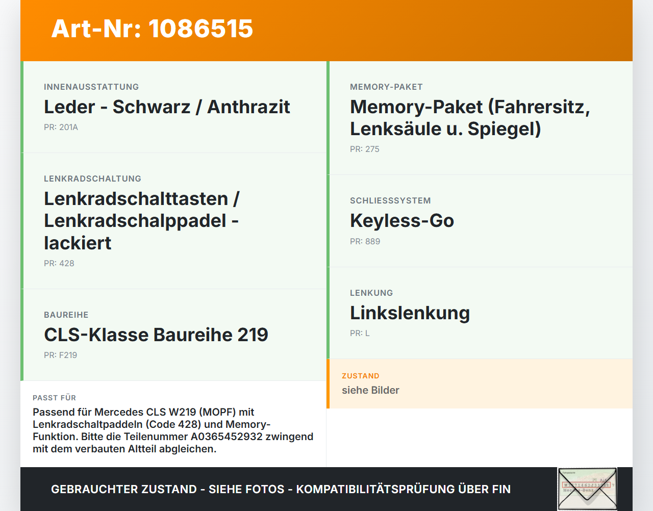 Mercedes C219 CLS 350 08-10 Schaltzentrum für Lenkrad Mercedes C219 CLS 350 08-10 07.12.2010 A0365452932 609208200... Vorschau 3