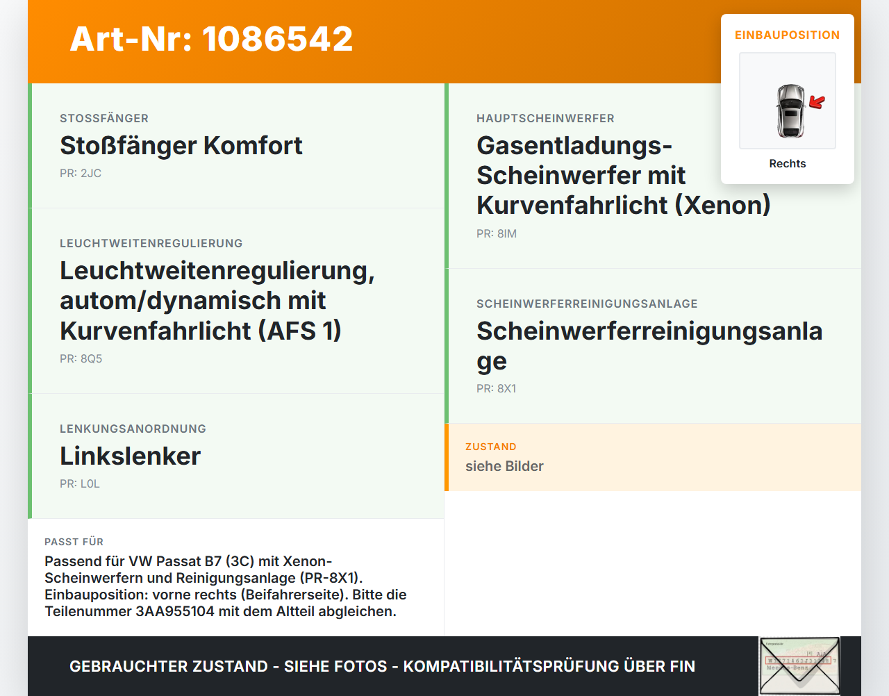 VW Passat 3C B7 10-14 Waschdüse Hubzylinder SRA für Scheinwerfer Rechts VW Passat 3C B7 10-14 02.01.2014 3AA955104... Vorschau 3
