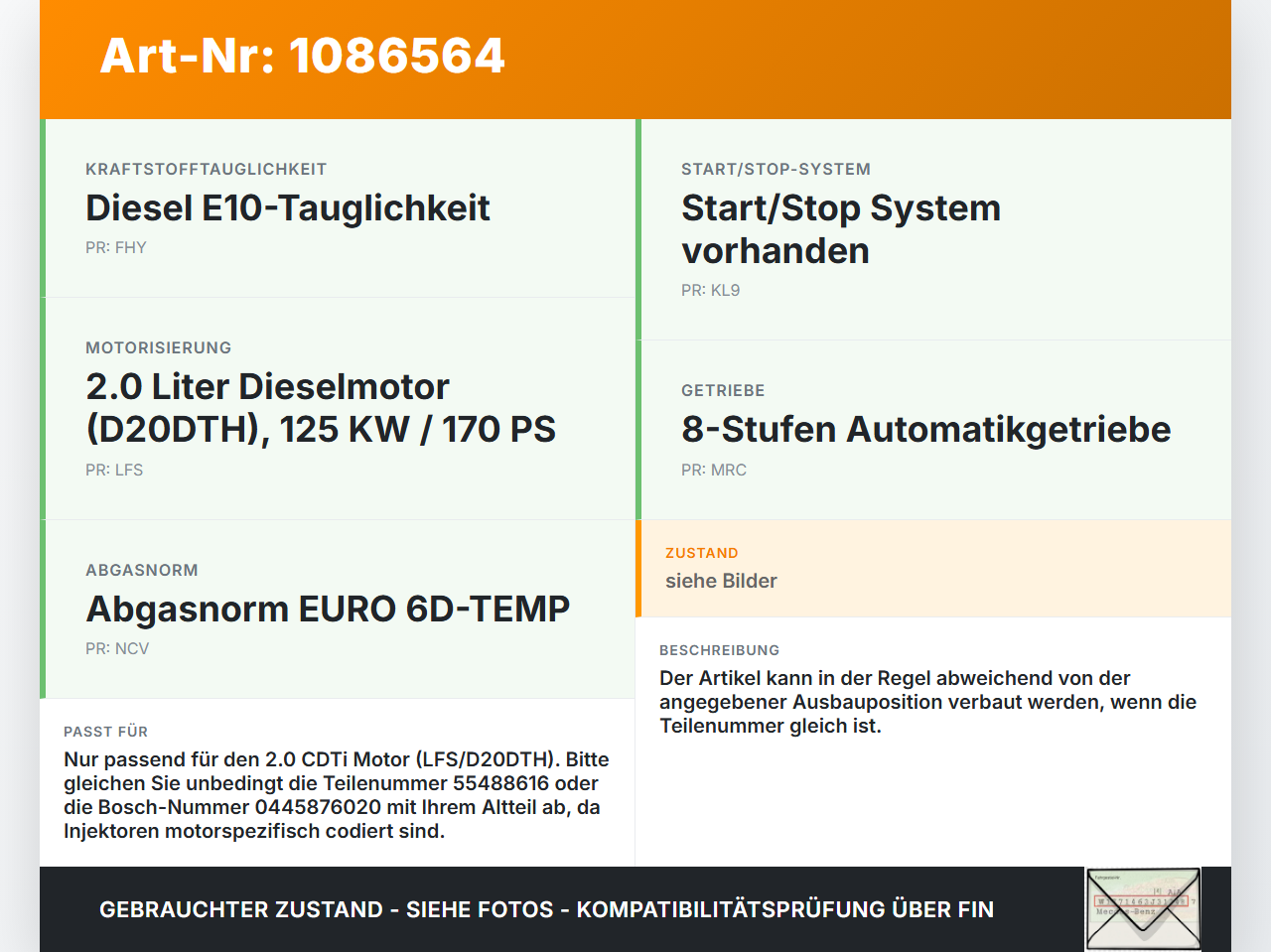 Opel Insignia B Z18 17-20 CDTi 2,0 125KW Injektor Einspritzdüse Zyl.1 Opel Insignia B Z18 17-20 28.05.2019 55488616... Vorschau 3