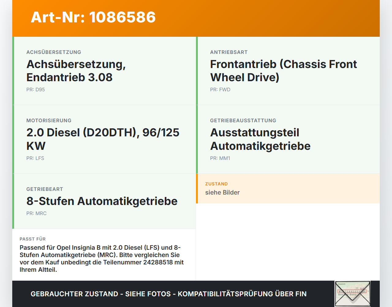 Opel Insignia B Z18 17-20 CDTi 2,0 125KW Autom Wandler Drehmomentwandler für Getriebe Opel Insignia B Z18 17-20... Vorschau 3