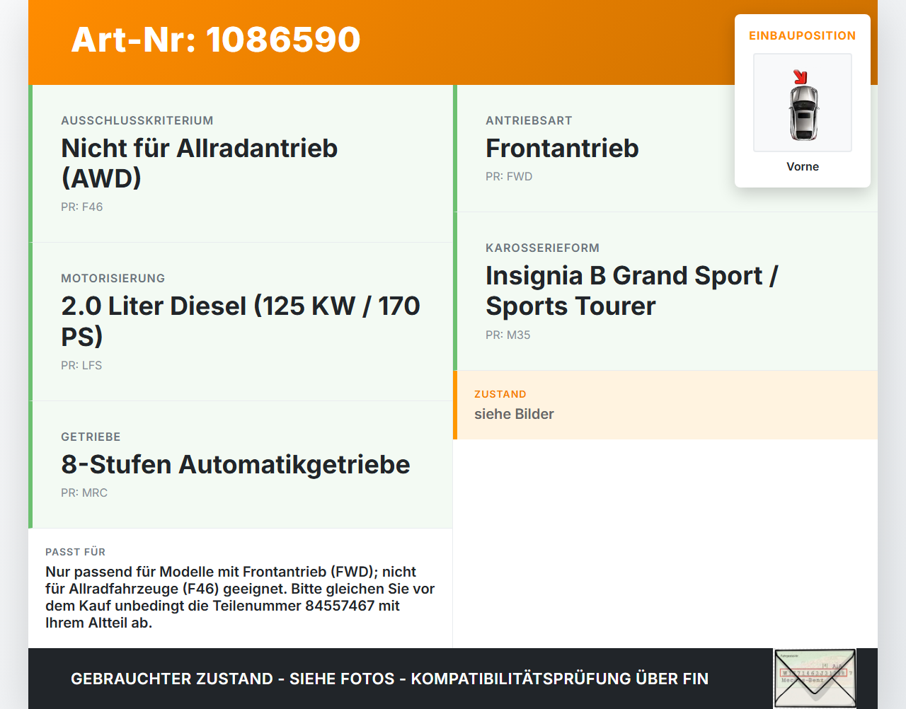 Opel Insignia B Z18 17-20 CDTi 2,0 125KW Achsträger Vorderachse Vorne Opel Insignia B Z18 17-20 28.05.2019 84557467... Vorschau 3