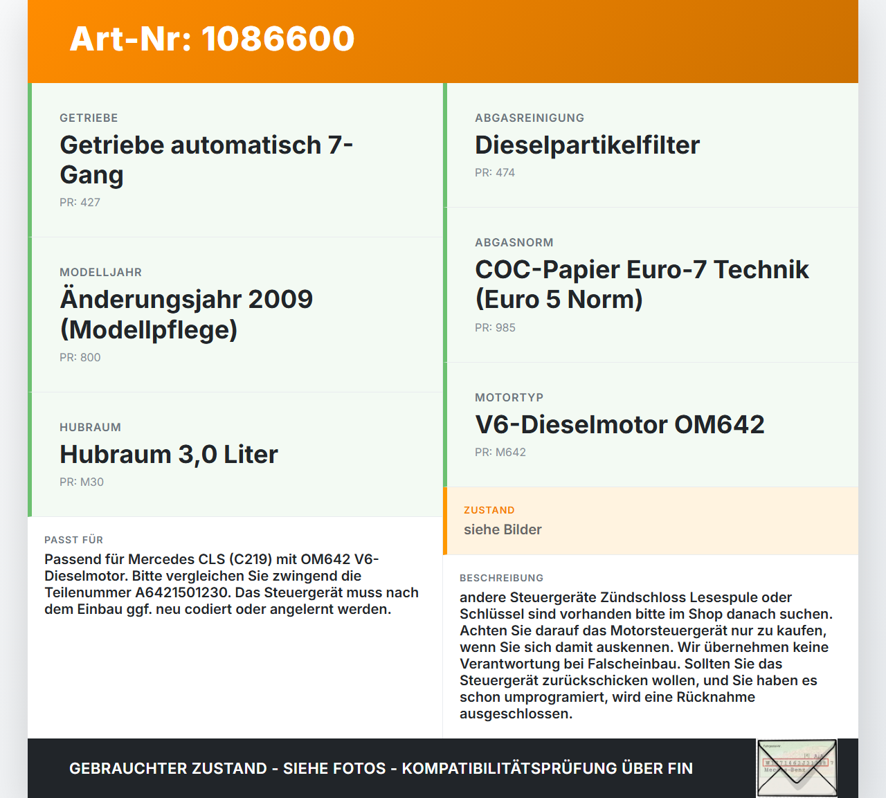 Mercedes C219 CLS 350 08-10 CDI 3,0 165KW Steuergerät ECU für Motor Motorsteuergerät Mercedes C219 CLS 350 08-10... Vorschau 3
