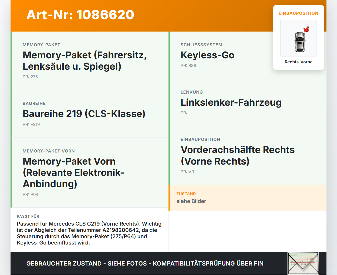 Mercedes C219 CLS 350 08-10 Coupe Fensterhebermotor Stellmotor Fensterheber Rechts Vorne Mercedes C219 CLS 350... Vorschau 3