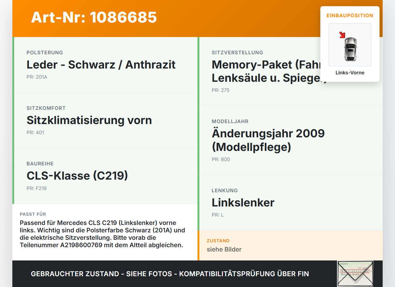 Mercedes C219 CLS 350 08-10 Coupe Gurtschloss Links Vorne Mercedes C219 CLS 350 08-10 07.12.2010 A2198600769... Vorschau 3