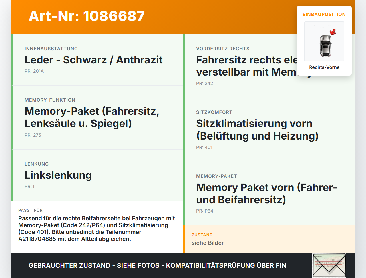 Mercedes C219 CLS 350 08-10 Steuergerät Memory SCS-Sitzmemory für Sitz Rechts Vorne Mercedes C219 CLS 350 08-10... Vorschau 3