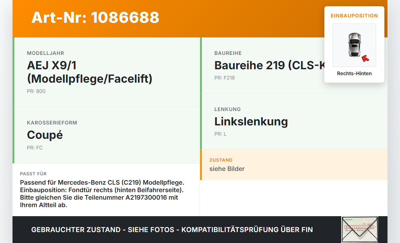 Mercedes C219 CLS 350 08-10 Coupe Türfangband Türbremse Türanschlag Rechts Hinten Mercedes C219 CLS 350 08-10... Vorschau 3