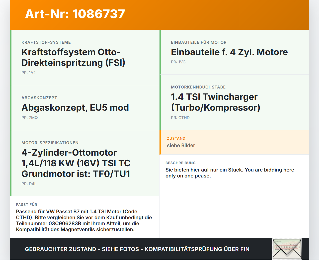 VW Passat 3C B7 10-14 TSI 1,4 90KW Magnetventil Unterdruckventil VW Passat 3C B7 10-14 02.01.2014 03C906283B... Vorschau 3