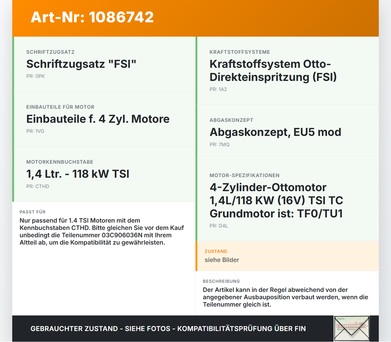 VW Passat 3C B7 10-14 TSI 1,4 90KW Injektor Einspritzdüse Zyl.1 VW Passat 3C B7 10-14 02.01.2014 03C906036N IHP3260... Vorschau 3