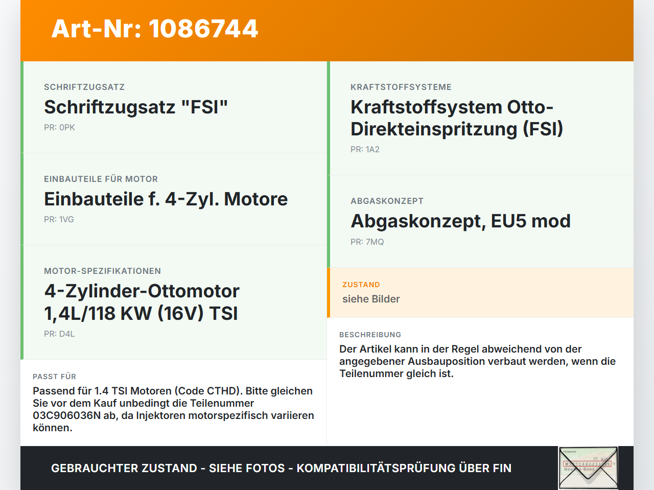 VW Passat 3C B7 10-14 TSI 1,4 90KW Injektor Einspritzdüse Zyl.3 VW Passat 3C B7 10-14 02.01.2014 03C906036N gebraucht Vorschau 3