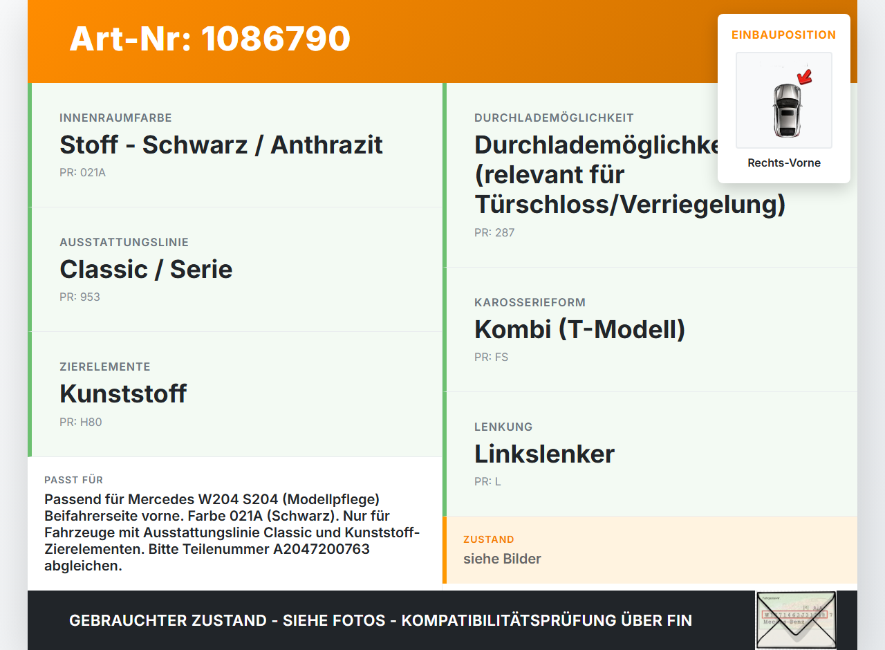 Mercedes S204 W204 11-15  Kombi Türverkleidung Türpappe Rechts Vorne Mercedes S204 W204 11-15 11.05.2012... Vorschau 3
