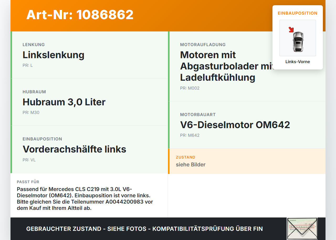 Mercedes C219 CLS 350 08-10 CDI 3,0 165KW Bremssattel Bremszange Vorne Links Mercedes C219 CLS 350 08-10 07.12.2010... Vorschau 3