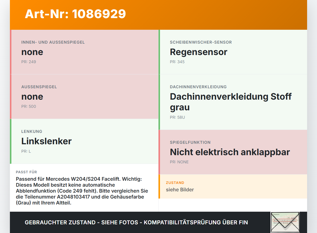 Mercedes S204 W204 11-15 Innenspiegel Rückspiegel Spiegel Innen Mercedes S204 W204 11-15 11.05.2012 A2048103417... Vorschau 3