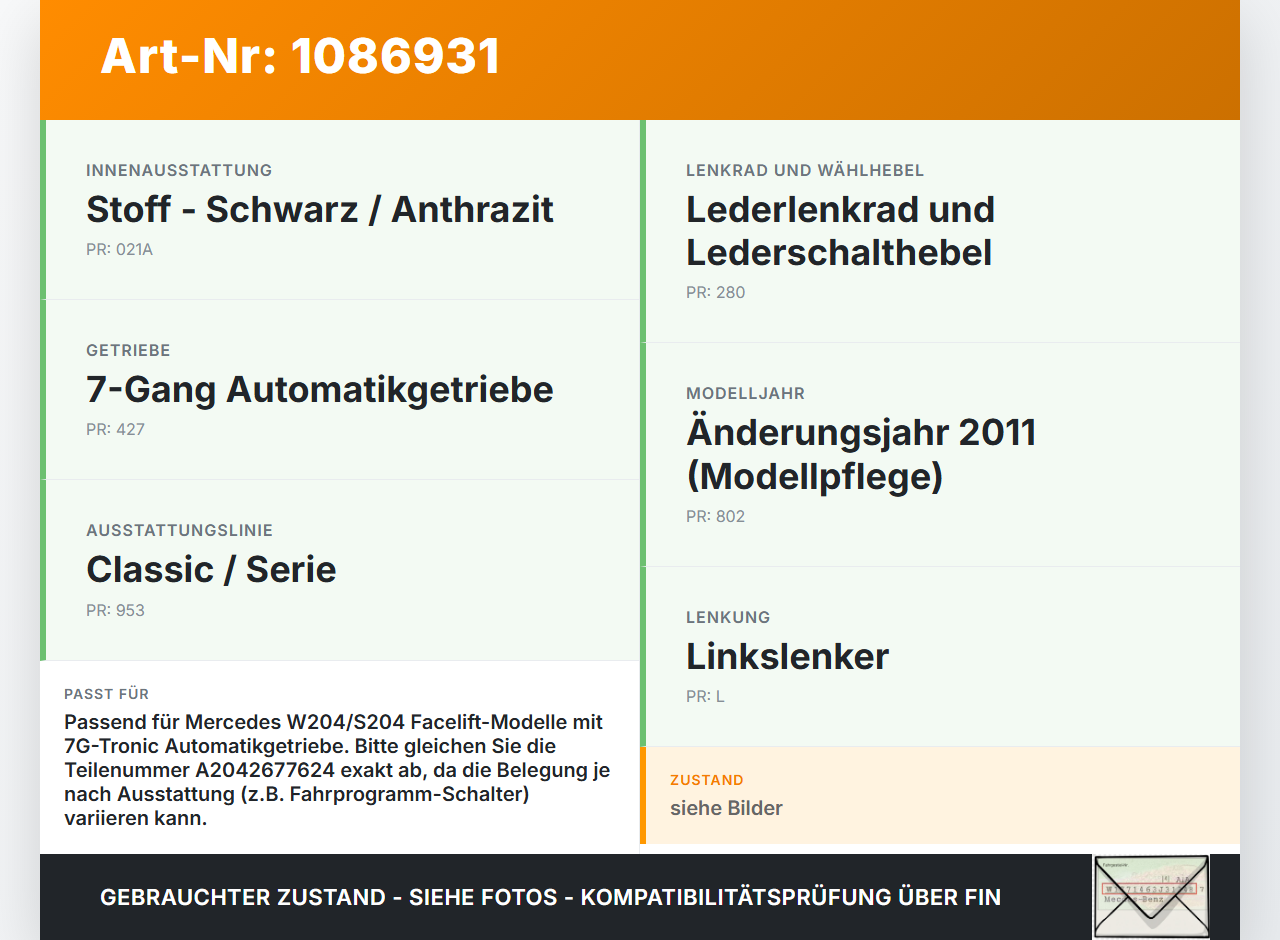 Mercedes S204 W204 11-15  CDI 2,1 125KW Autom Schaltkulisse Schalthebel Mercedes S204 W204 11-15 11.05.2012... Vorschau 3