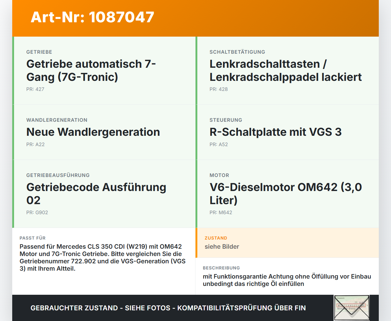 Mercedes C219 CLS 350 08-10 CDI 3,0 165KW 722902 Automatikgetriebe Getriebe 7-Gang 7G-Tronic Gangwechselgetriebe... Vorschau 3
