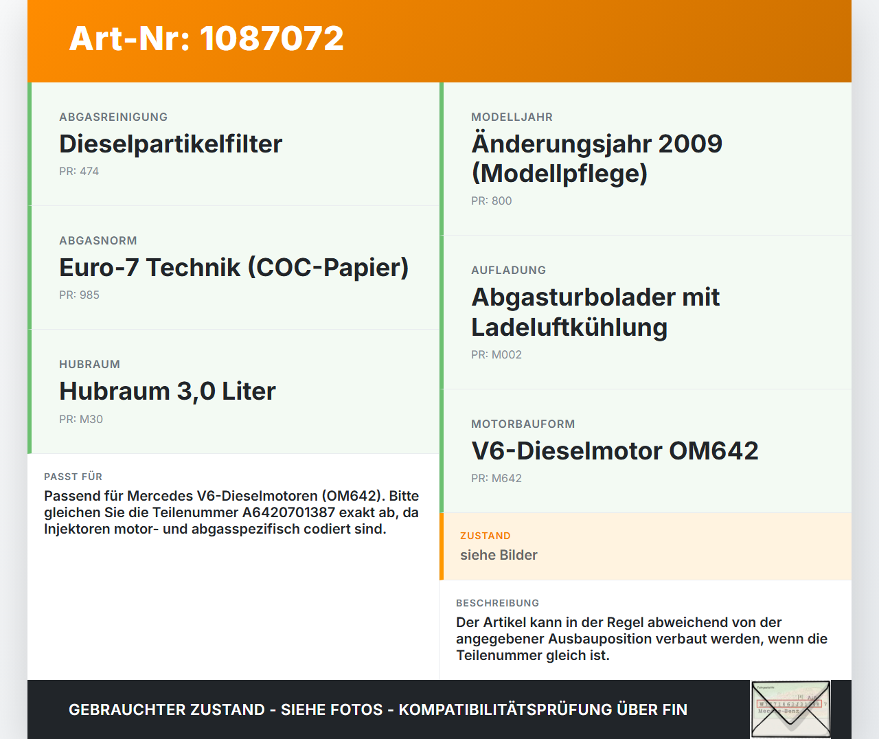 Mercedes C219 CLS 350 08-10 CDI 3,0 165KW Injektor Einspritzdüse Rail Zyl.2 Mercedes C219 CLS 350 08-10 07.12.2010... Vorschau 3