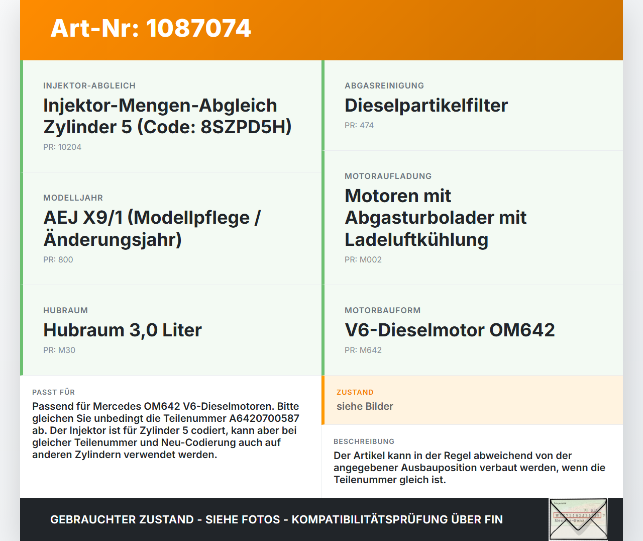 Mercedes C219 CLS 350 08-10 CDI 3,0 165KW Injektor Einspritzdüse Rail Zyl.5 Mercedes C219 CLS 350 08-10 07.12.2010... Vorschau 3