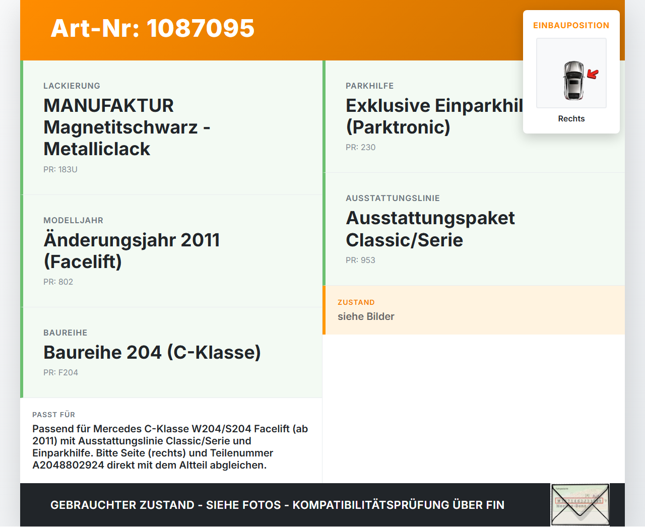 Mercedes S204 W204 11-15 blende für Nebelscheinwerfer u. Tagfahrlicht Rechts Mercedes S204 W204 11-15 11.05.2012... Vorschau 3
